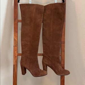 Nine West Brown Real Suede Knee-High Heeled Boots Size 9 NWOB